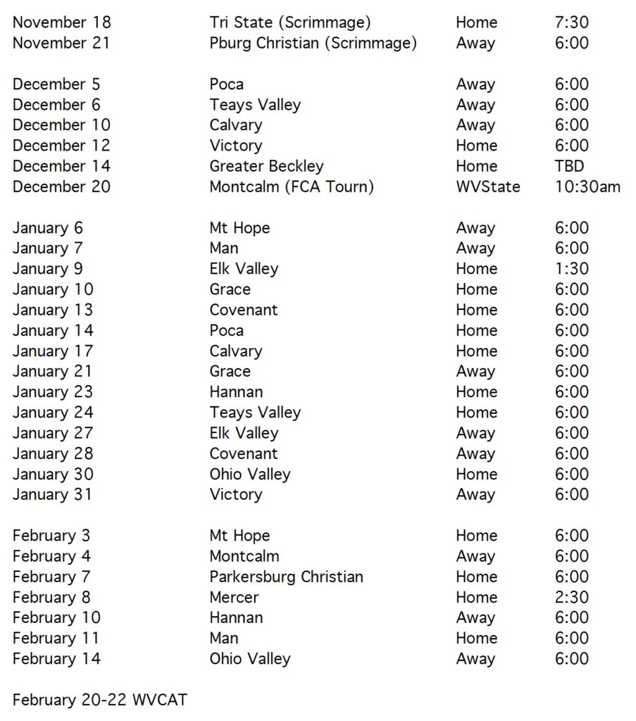 Basketball Schedules - Cross Lanes Christian School